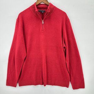 Via Europa Sweater Mens Knit Pullover Long Sleeve 1/4 Zip Acrylic Red XL